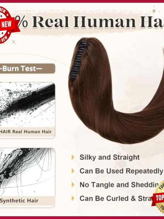 Human Hair Ponytail Extension with Claw Clip, 14-22 Inches, 105-120g